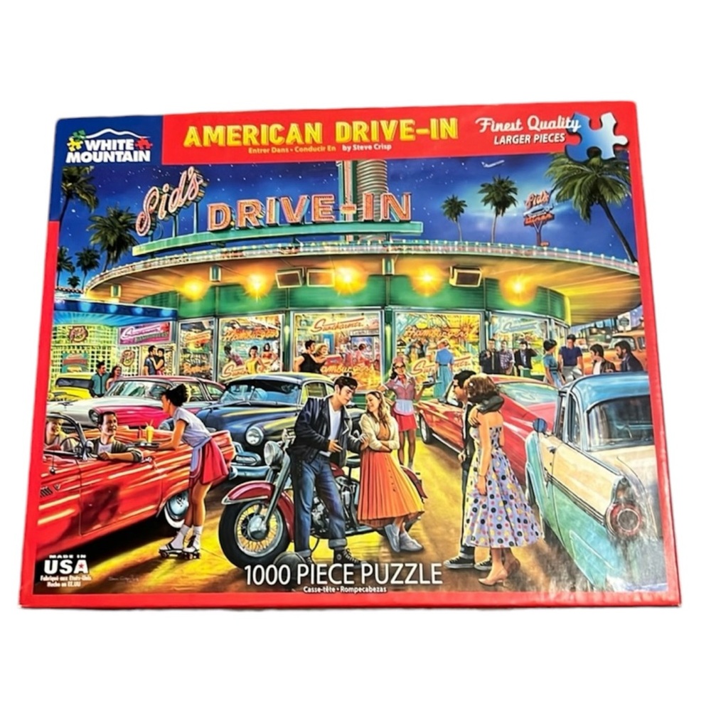 American Drive-In Puzzle 1000 Pieces By Steve Crisp White Mountain 24”x30” 2019